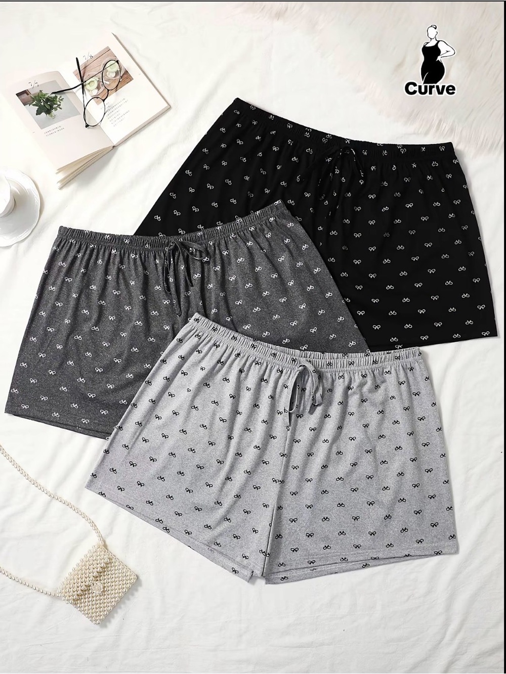 Women's Cotton Sleep Shorts - Black & Gray Mix